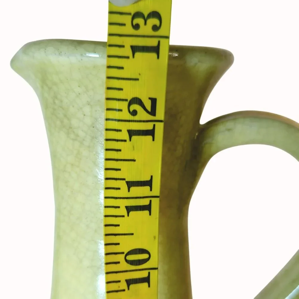 Vintage Raku Crackle Glaze Yellow Pitcher Vase Ruffle Border Studio Earthenware